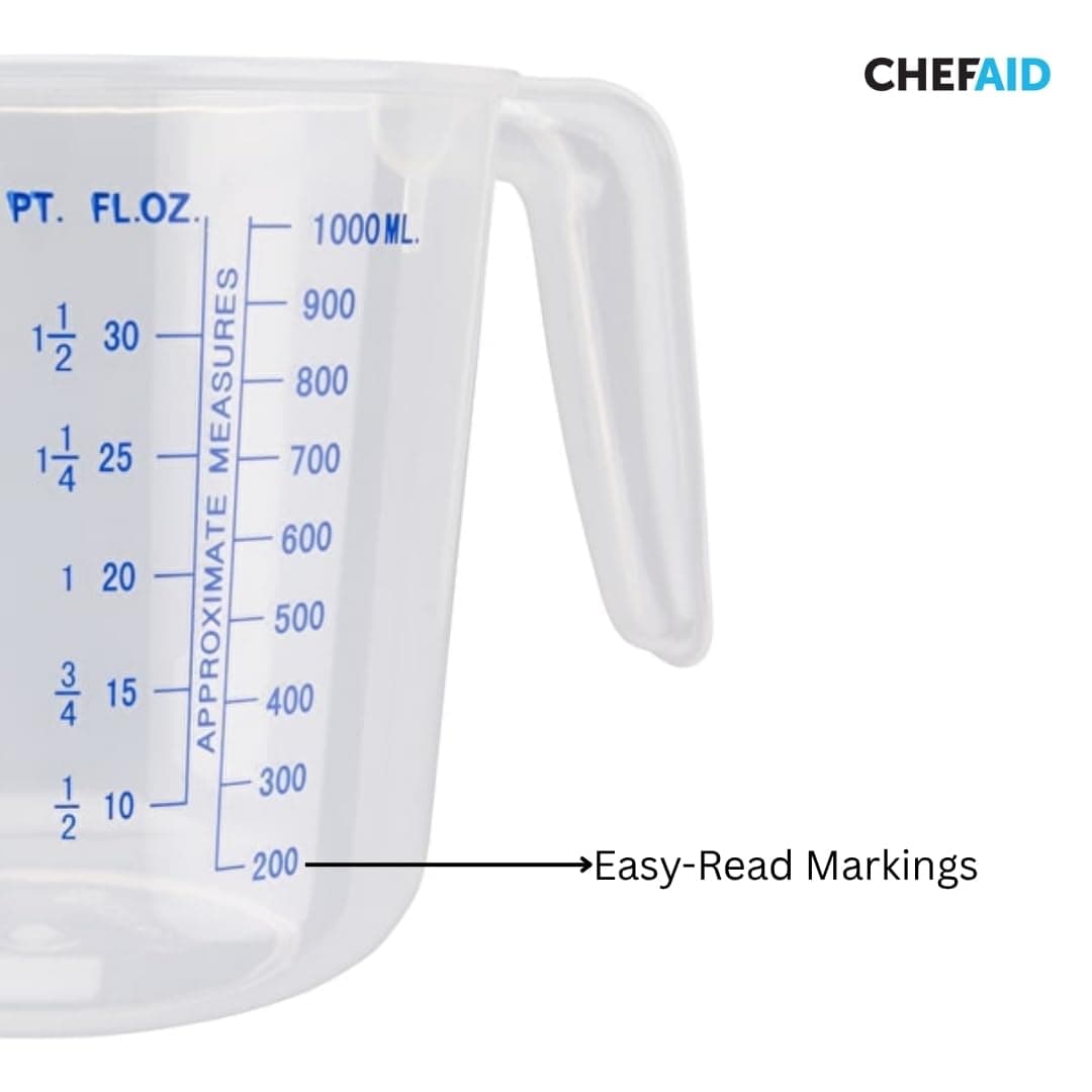 Chef Aid 1 Litre Plastic Measuring Jug, BPA-Free, Transparent Liquid Measuring Cup with Easy-Read Markings, Ideal for Cooking, Baking, and Food Preparation — view 3