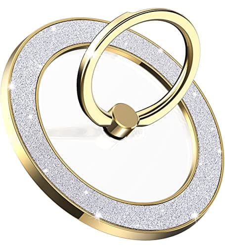 Pikabo Magnetic Phone Ring Holder for MagSafe, Glitter Phone Grip Stand with 360° Rotation Finger Ring Kickstand Compatible with iPhone MagSafe Accessories. (Glitter Gold)