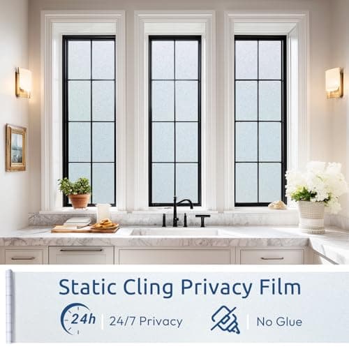rabbitgoo Window Films for Privacy Frosted Glass Film with Backing Grid Lines Non-Adhesives Privacy Sticker Static Cling Window Covering Decals for Home Office Bathroom Door 44.5 x 200cm, Pure Frosted — view 3