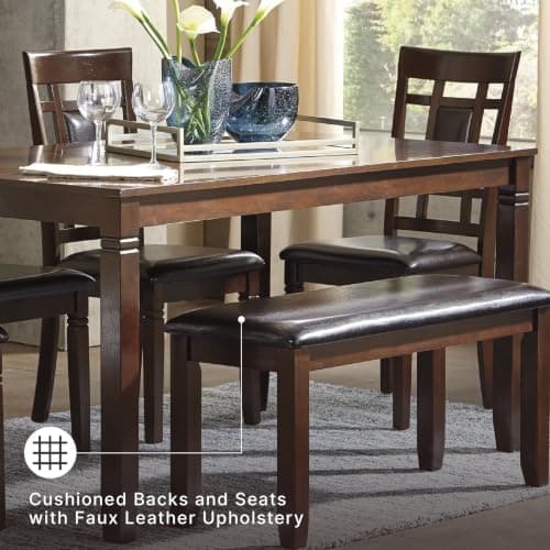 Signature Design by Ashley Bennox 6 Piece Dining Set with Upholstered Bench, Table & 4 Upholstered Chairs, Seats 6, Wood, Brown — view 4