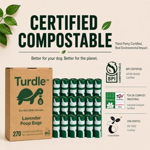 Turdle Dog Poop Bags – Premium Certified Compostable & Biodegradable Dog Waste Bags, Extra Thick Leak-Proof, Lavender Scented, Plant-Based, 270 Bags (18 Rolls) — view 3