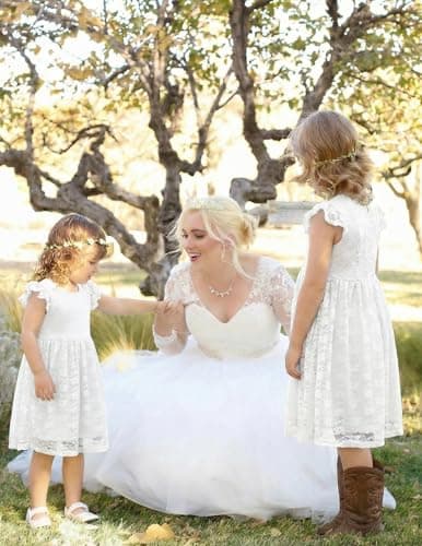 Arshiner Flower Girl Dress Toddler Lace Tutu White Ruffle Sleeve Wedding Birthday Party Tulle Dresses — view 4