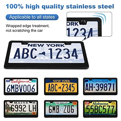 QUANQIUFEI 2 Pack License Plate Frames, Stainless Steel Car License Plate Cover Car Accessories with Screw Caps (Black) — view 3