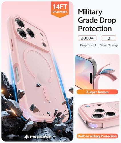 FNTCASE for iPhone 17 Pro-Max Case: [Compatible with Magsafe] Translucent Matte Cases with [Full Camera Protection] [Screen Protector] Military Grade Shockproof Protective Phone Cover - Light Pink — view 5