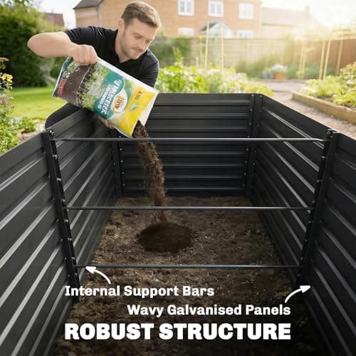 Outsunny Set of 2 Galvanised Raised Garden Bed, 6 x 3 x 2 ft Metal Garden Bed with Safe Edging, Outdoor Elevated Planter Box for Vegetables, Flowers, Herbs, Dark Grey — view 3