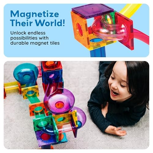 PicassoTiles 70 Piece Marble Run Race Track Magnetic Tiles Magnet Building Block Educational Construction Toy Set Playset STEM Learning Kit Child Brain Development HandEye Coordination Training PTG70 — view 4