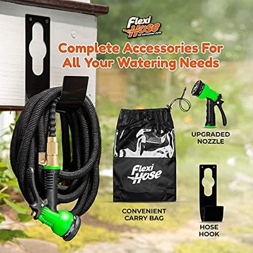 Flexi Hose Plus with 8 Function Nozzle Expandable Garden Hose, Lightweight & No-Kink Flexible Garden Hose, 3/4 inch Solid Brass Fittings and Double Latex Core, 50 ft Black — view 5