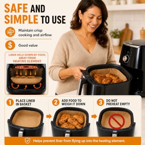 Air Fryer Paper Liners, 125Pcs Air Fryer Disposable Liners, Non-Stick and Oil Proof for Easy Cleanup, 8” Square for 5-8 qt Basket by Baker's Signature — view 4