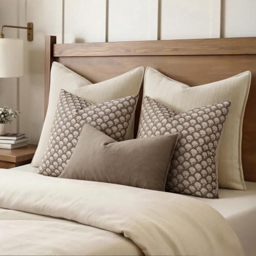 MIULEE Set of 2 Decorative Floral Throw Pillow Covers Neutral Vintage Fall Block Print Boho Farmhouse Cushion Covers for Modern Home Decor Couch Sofa Bed Living Room, 18x18 Inch, Chocolate Brown