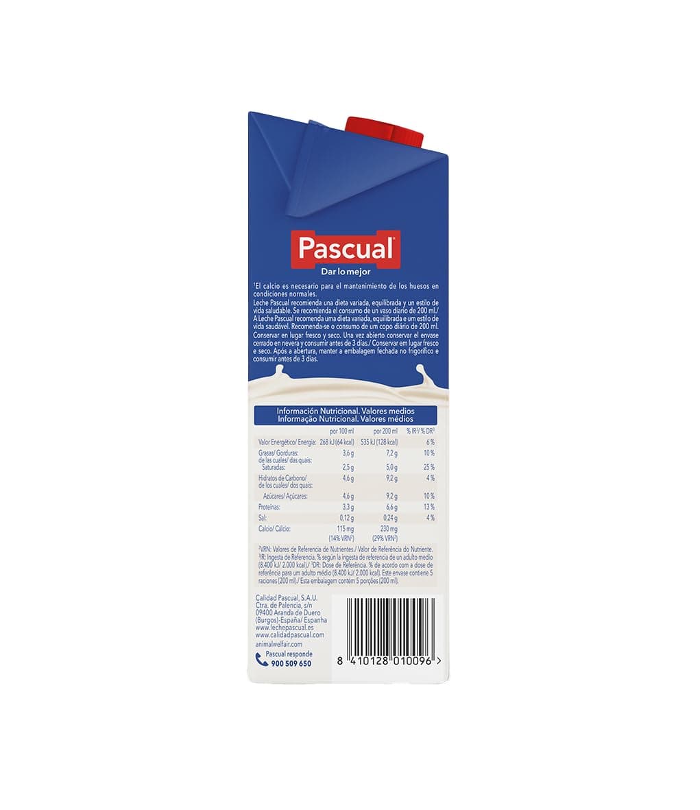 Leche Pascual - Leche Entera - Bienestar Animal - Pack 6 x 1L - Ideal para niños y adultos, Producto Natural y Saludable — view 3