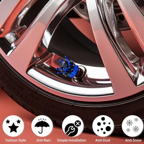 MEAJOO 4PCS Crown Bling Tire Stem Valve Caps, Crystal Diamond Car Wheel Tire Valve Caps Universal Copper Core Stem Covers for Cars, SUV, Trucks, Bikes, Motorcycles, Bicycles (Blue & Black) — view 4
