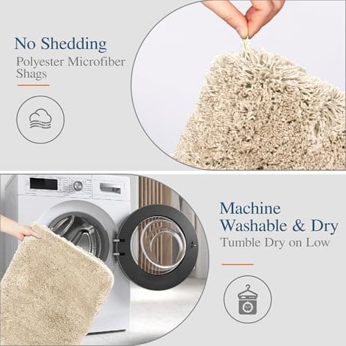 Walensee Bathroom Rug Non Slip Bath Mat for Bathroom (16 x 24, Beige) Water Absorbent Soft Microfiber Shaggy Bathroom Mat Machine Washable Bath Rug for Bathroom Thick Plush Rugs for Shower — view 3