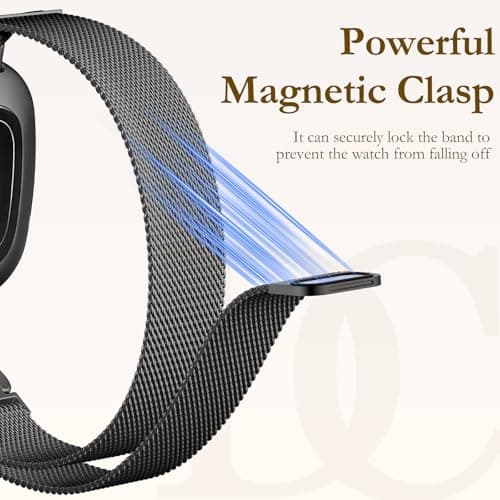 Ouwegaga Magnetic Band Compatible with Fitbit Sense 2 Bands/Sense/Versa 3/Versa 4 Bands for Women, Unique Slim Stainless Steel Milanese Mesh Loop Strap Replacement for Sense 2 1/Versa 4 3 Smartwatch