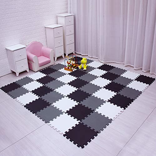 meiqicool Foam Play mat playmat Foam Play Tiles Interlocking Play mat Baby Play mats for Kids Floor mats for Children Foam Jigsaw mat Baby Puzzle mat 36 Pieces Rug Crawl White-black-gray-ADLg36 — view 3