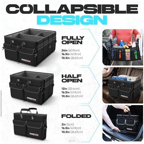 FORTEM Car Trunk Organizer, Collapsible Multi Compartment SUV Organizer, Foldable Storage for Car Accessories for Women Men, 600D Oxford, Non Slip Bottom, Securing Straps, Soft Cover (65L) — view 5