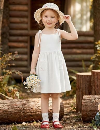 Arshiner Summer Dresses for Toddler Girls Casual Sleeveless Beach Twirl Midi Sundress White 7-8 Years — view 2