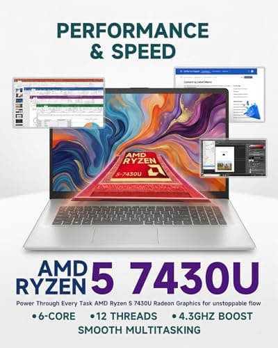 HP 17.3" FHD Business Laptop 2026, AMD Ryzen 5 7430U, 32GB RAM 1TB NVMe SSD, w/Redragon Bundle, Anti-Glare Display, Copilot Ready for Business, Full Numeric Keypad, Windows 11 Pro, Silver — view 2