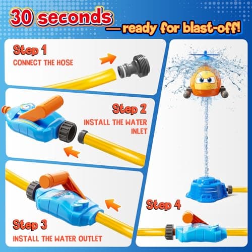 Flying Helicopter Water Sprinkler for Kids W/Tactile Click Feedback Valve, Summer Outdoor Toy for Toddlers, 360° Rotating Airplane Sprinkler W/DIY Stickers, Splashing Fun Toys for 3-8 Boys Girls Gifts — view 2