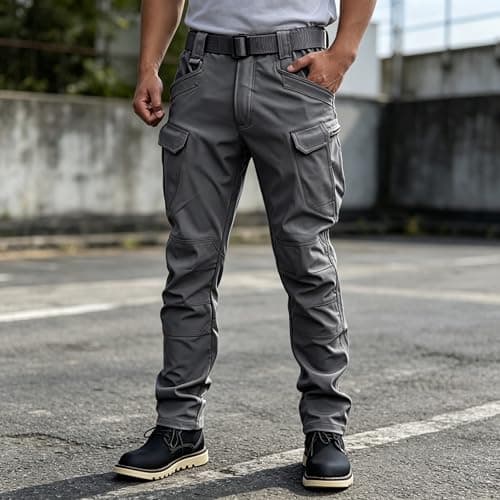 Men's Tactical Pants Work Pants Water Resistant Hiking Pants Military Combat Cargo Pants, Grey, X-Large — view 2