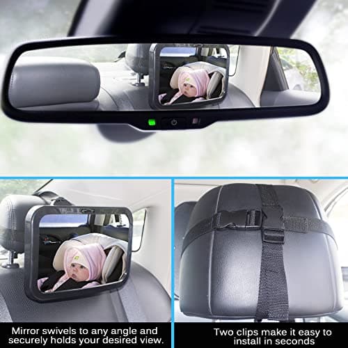 Shynerk Baby Car Mirror, Safety Car Seat Mirror for Rear Facing Infant with Wide Crystal Clear View, Shatterproof, 360° Rotation, Crash Tested and Certified — view 4
