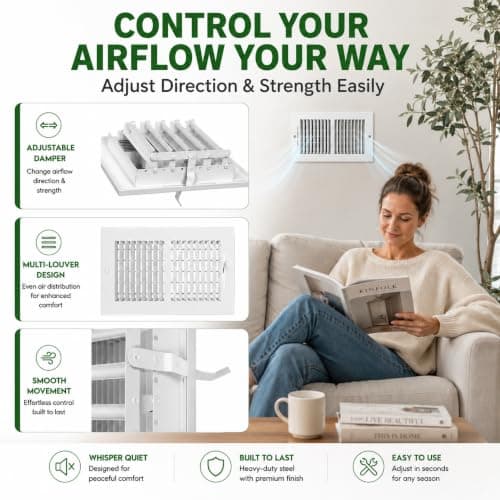 GREEN VENT 4x10 Vent Cover, 2-Way Steel Register, Wall & Ceiling, White — view 2