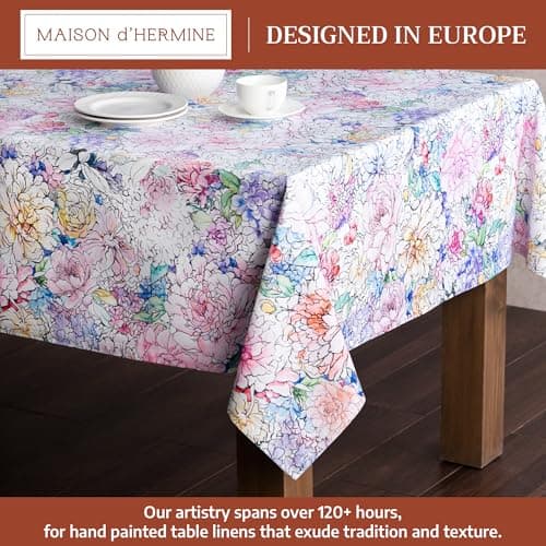 Maison d' Hermine Table Cloth Square Table 100% Cotton 54 x 54 Inches Tablecloth Reusable Decorative for Dining Kitchen Room Farmhouse Party Home Hotel Restaurant Spring Summer - Floral Love