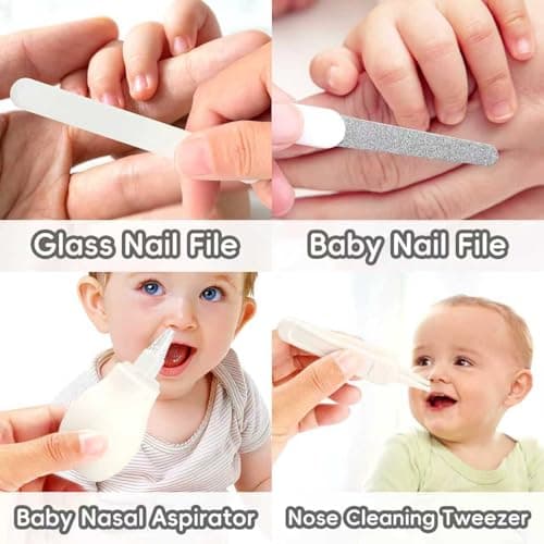 Baby Grooming Kit, Infant Safety Care Set with Hair Brush Comb Nail Clipper Nasal Aspirator,Baby Essentials Kit for Newborn Girls Boys (Grey White) — view 6