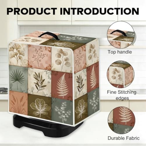 WEBEEDY Dustproof Coffee Maker Cover with Top Handle, Polyester Washable Appliance Machine Dust Cover for Kitchen Countertop Office Home Decor (Leaf Tiles Prints), 34.5x26x35.5cm/13.6x10.2x14 Inches — view 2