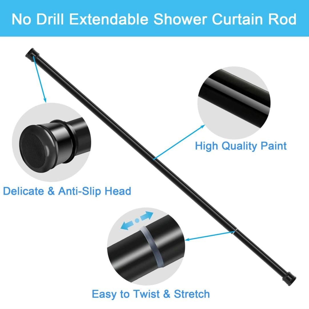 1PC Tension Rod No Drill Shower Curtain Pole Extendable Curtain Poles Shower Curtain Rail for Bathroom, Window, Door, Wardrobe, 83-160CM/32.68-62.99Inch(Diameter:25mm) Black — view 4