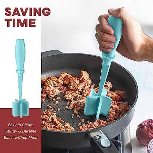 Meat Chopper, Upgrade Hamburger Smasher, Premium Heat Resistant Meat Masher for Ground Beef, Ground Turkey and More, Non Stick Mix Grinder-Aqua — view 3