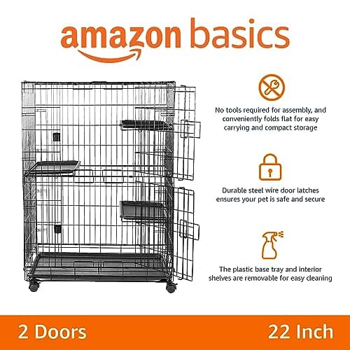 Amazon Basics Large 3-Tier Cat Cage Playpen Box Crate Kennel - 91cm x 57cm x 128cm Inches, Black