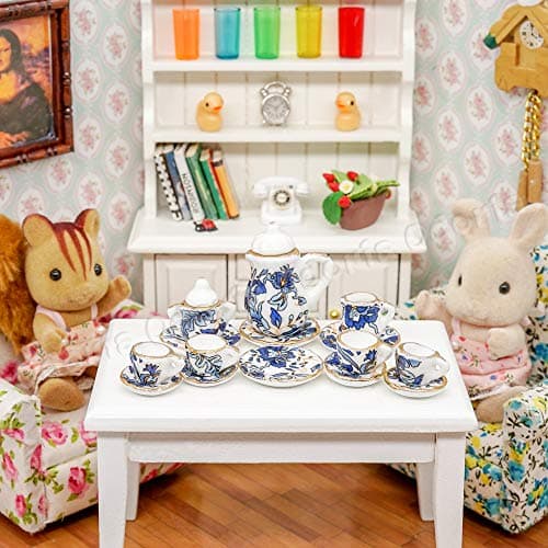 Odoria 1/12 Scale Miniature Porcelain Tea Set 15Pcs Dollhouse Accessories, Blue — view 4