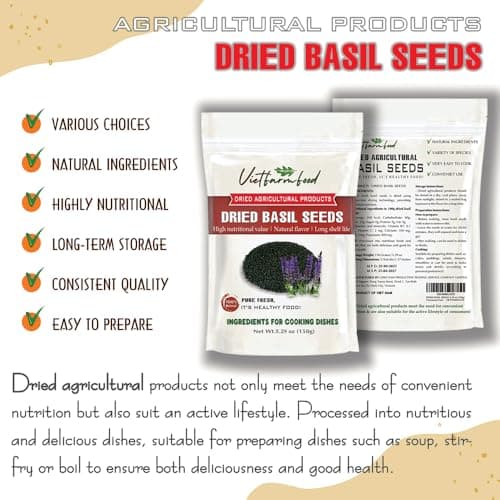 DRIED BASIL SEEDS 5.29 Oz (150g) VIETFARMFOOD: Dried agricultural products with pure natural flavor. Used as ingredients for cooking; toppings, drinks, nutritious dishes, suitable for vegetarians — view 5