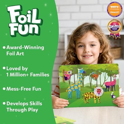 Skillmatics Foil Fun - Animals, No Mess Art for Kids, Travel Toys, Craft Kits, DIY Creative Activity, Screen-Free Entertainment, Gifts for Boys & Girls Ages 4, 5, 6, 7, 8, 9