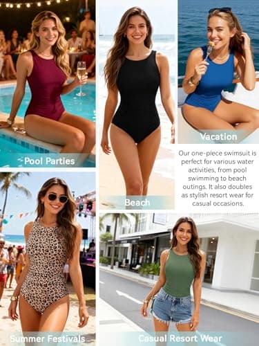 Women's Tummy Control One Piece Swimsuit High Neck Ruched Backless Bathing Suit Modest Retro Slimming Swimming Suit Black XX-Large — view 5