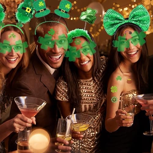 68Pcs St Patricks Day Accessories Party Supplies Set, Headband Glasses Beads Necklaces Tattoo Stickers for St Patricks Day Costume Party — view 5