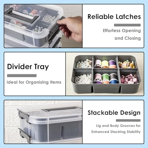 CraftGenes Grey&White Modern Plastic Storage Box - 4-Layer Durable Craft Storage Containers with 2 Removable Trays for Arts & Crafts Supplies, Sewing, Office, Seasonal Decor — view 3
