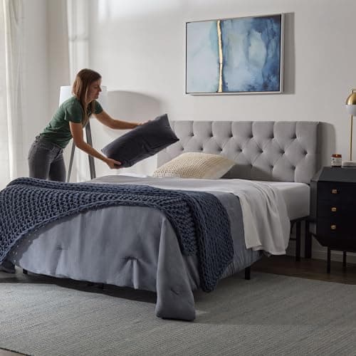 LUCID Mid-Rise Upholstered Headboard - Adjustable Height From 34” to 46” - Queen - Stone — view 2