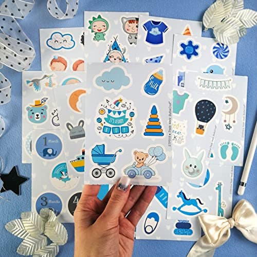 BulbaCraft 100Pcs Boy Stickers for Shower, Newborn Stickers, Shower Favors for Boys, Elephant Decals, Gifts for Women & Men — view 6