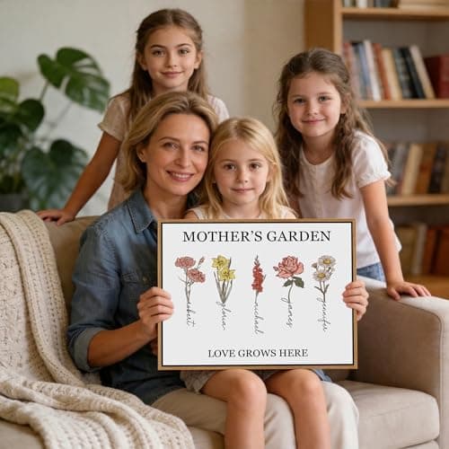 PARONA Personalized Mothers Day Gifts for Mom Custom Birth Month Flower Canvas Wall Art Customized Mothers Day Birthday Gifts for Mom Grandma Wife — view 3