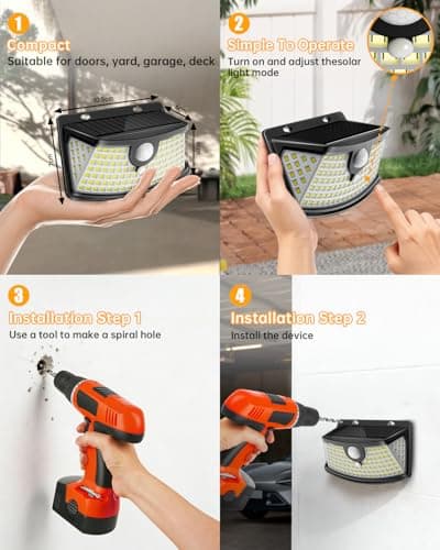 Aootek New Solar Motion Sensor Lights 120 LEDs with Lights Reflector,270° Wide Angle, IP65 Waterproof, Step Lights for Front Door, Yard, Garage, Deck (Black, Daylight White, 6-Pack) — view 5