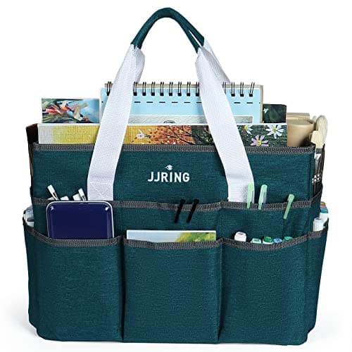 JJRING Craft Organizer Tote Bag, Large Art Storage Caddy with Multiple Pockets, Bluish Green Sewing Bag for Art, Craft, Scrapbooking, School, Medical, and Office Supplies Storage — view 2