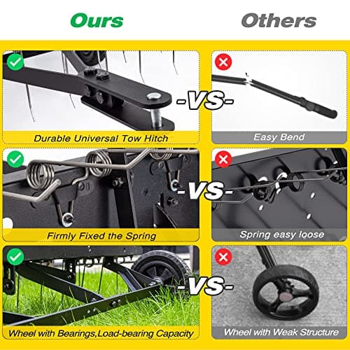 Suchtale 40inch Tow Behind Dethatcher with 20 Spring Steel Tines,Lawn Sweeper Garden Grass Tractor Rake Removes Thatch from Large Lawns, Riding Lawn Mower Attachments for Outdoor Yard Tools Lawn Care — view 3