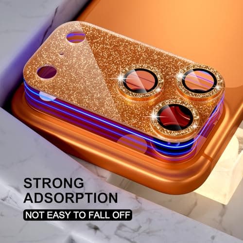 Choiche Compatible for iPhone 17 Pro Max Camera Lens Protector, Bling Camera Cover with 9H Tempered Glass Lens Screen Protector Metal Ring Decoration Accessories 6.9-inch (Glitter-Orange) — view 4