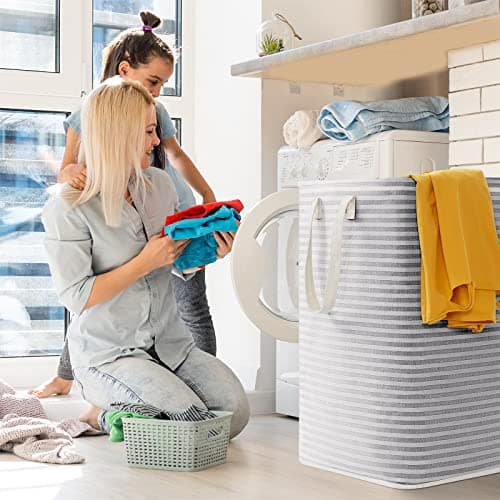 Lifewit 2-Pack 80L Freestanding Laundry Hamper, Large Collapsible Laundry Baskets with Easy Carry Extended Handles, Waterproof Clothes Hamper in Bedroom, Bathroom, Laundry Room, College Dorm, Grey — view 6