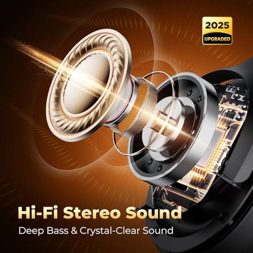 Active Noise Cancelling Headphones, Upgraded Wireless Bluetooth Headphones Over Ear with ENC Mic, HiFi Stereo Deep Bass, Noise Canceling Headphones Lightweight, BT 5.4, for Travel/Office/Home, Black — view 3