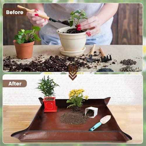 26.8"X26.8" Repotting Mat for House Plants Transplanting Control Mess, Foldable Waterproof Gardening Tray Mat Gardening Gifts for Plant Lovers
