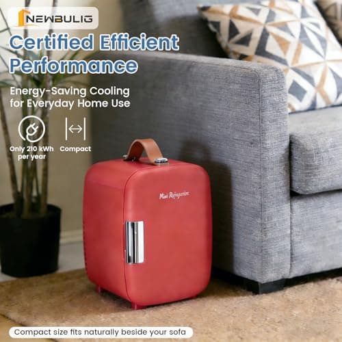 NEWBULIG Mini Fridge for Bedroom, Office & Car, Portable 4L/4.23QT Mini Refrigerator for Skincare with Handle, Ultra-Quiet Energy-Saving Compact Cooler for Drinks, Food, Skincare & Makeup, 12V AC/DC — view 5