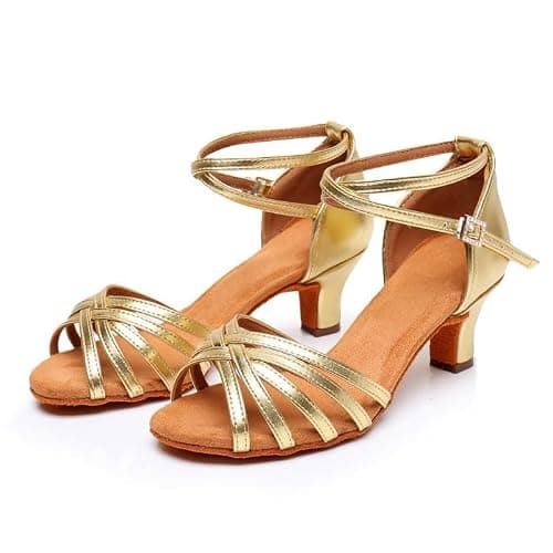 Rosefinch Latin Dance Shoes for Womens Satin Ballroom Salsa Practice Performance Wedding Dancing Shoes High Heels Dancing Shoes for Girls Ladies 5cm Gold 38 — view 2