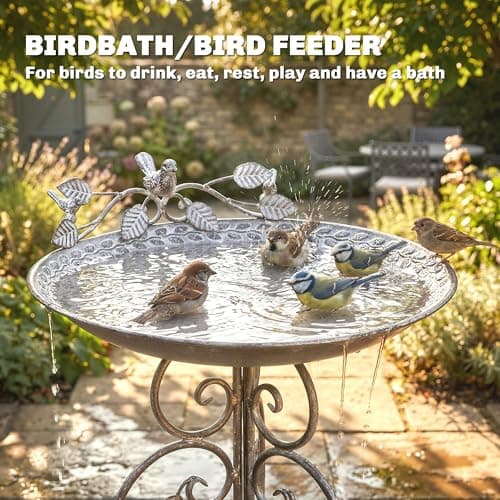 Outsunny 32" Tall Bird Bath with Bird Statues and Decorative Stand, Vintage Garden BirdBath Bowl Pedestal, Freestanding Bird Feeder for Garden Yard Patio, Brown — view 2